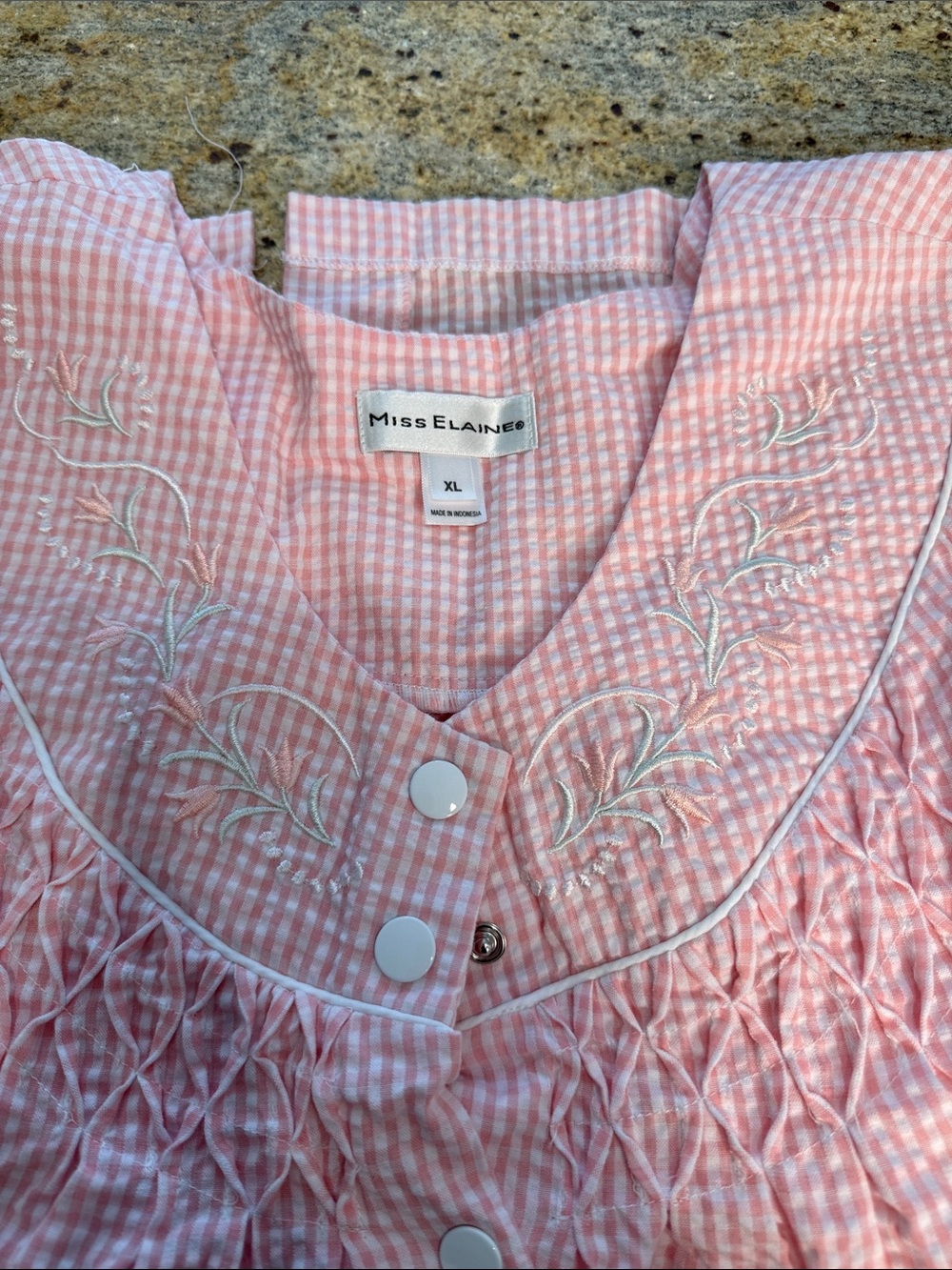 Miss Elaine Pink Seersucker Button-Front Nightgown - Picture 2 of 5